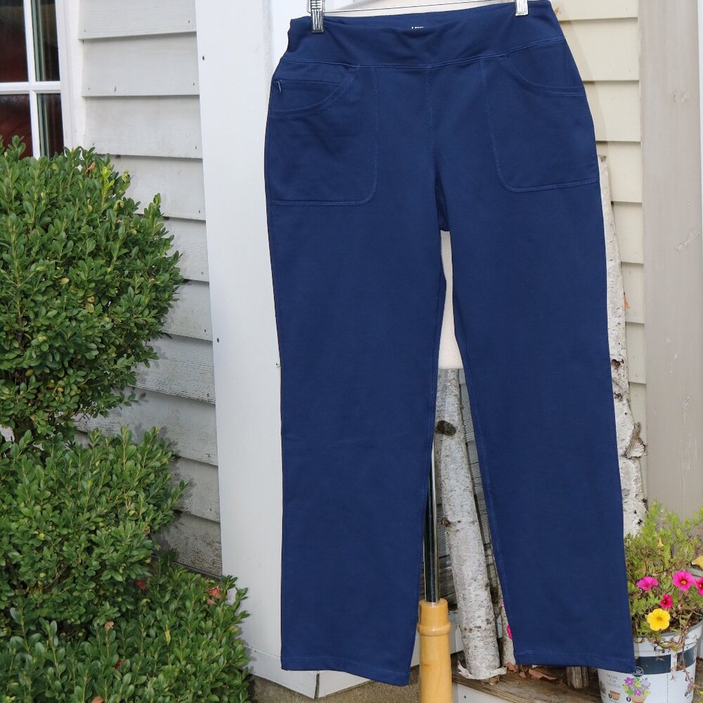 Lands' End Blue Zipper Pockets Knit Athleisure Pull On Pants Sz S/P (6-8)
